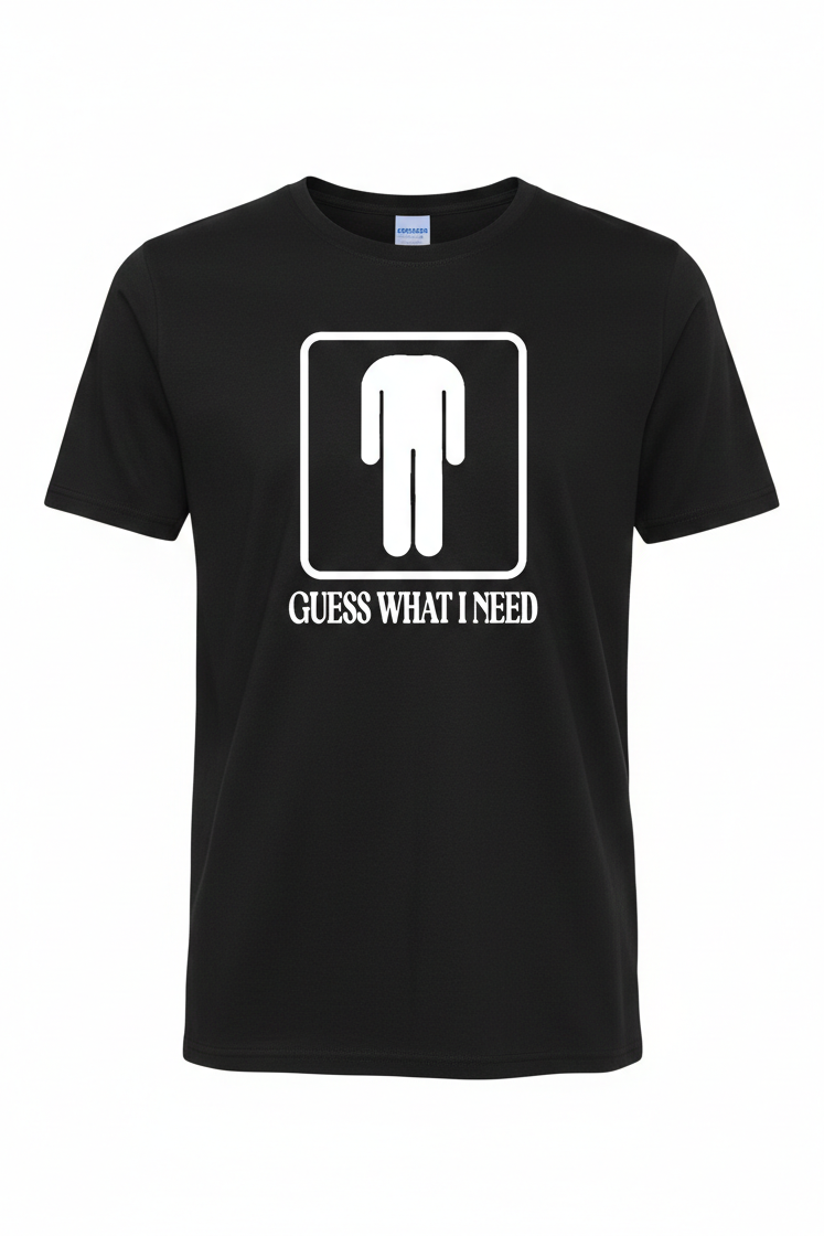 Black t-shirt with a graphic design and text on a white background