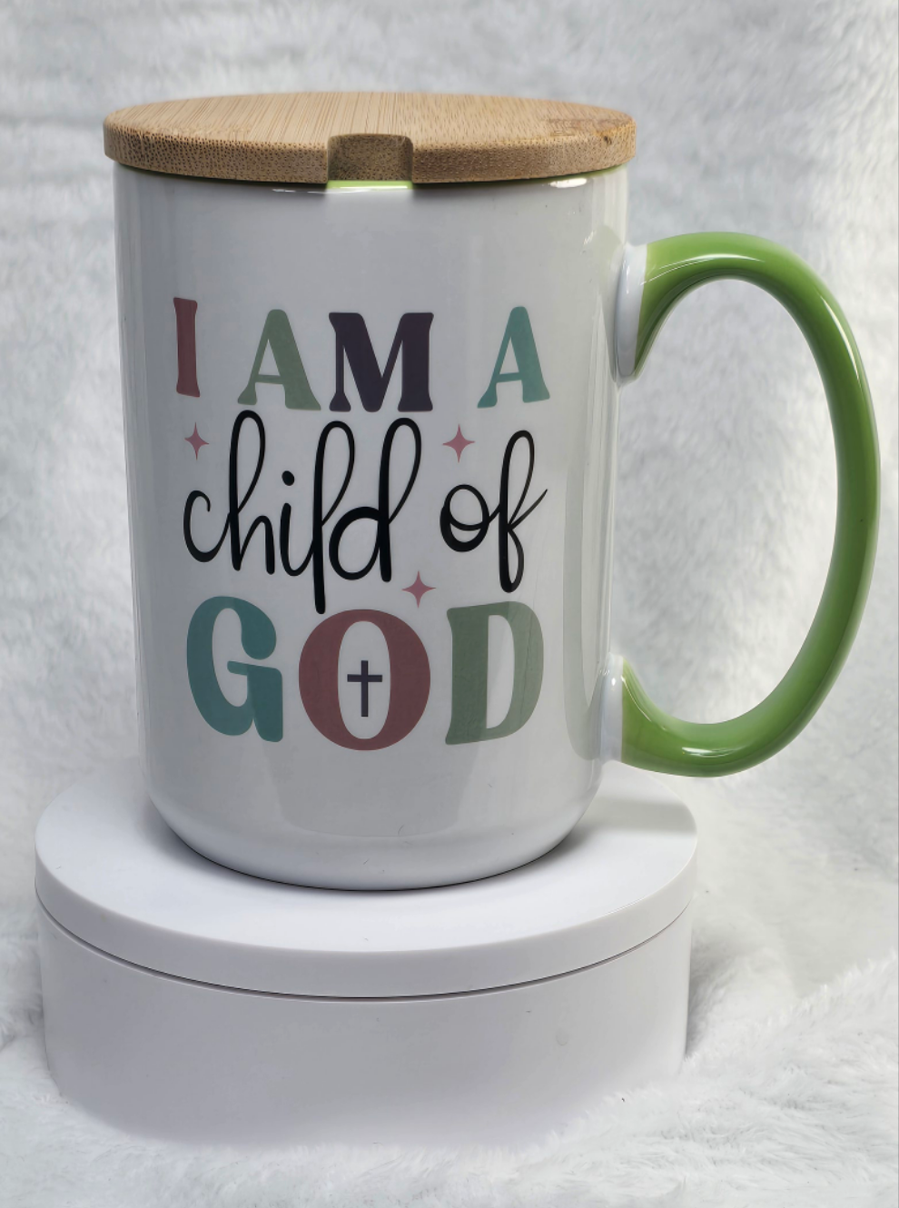 Child of God 15oz coffee mug featuring a Bamboo lid