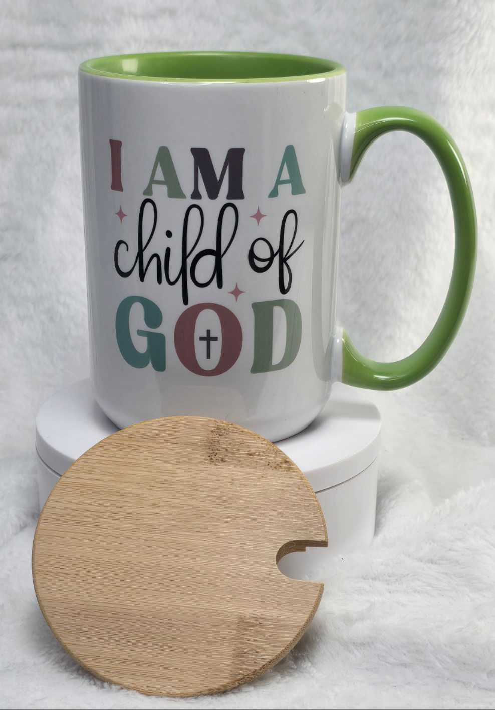 Child of God 15oz coffee mug featuring a Bamboo lid
