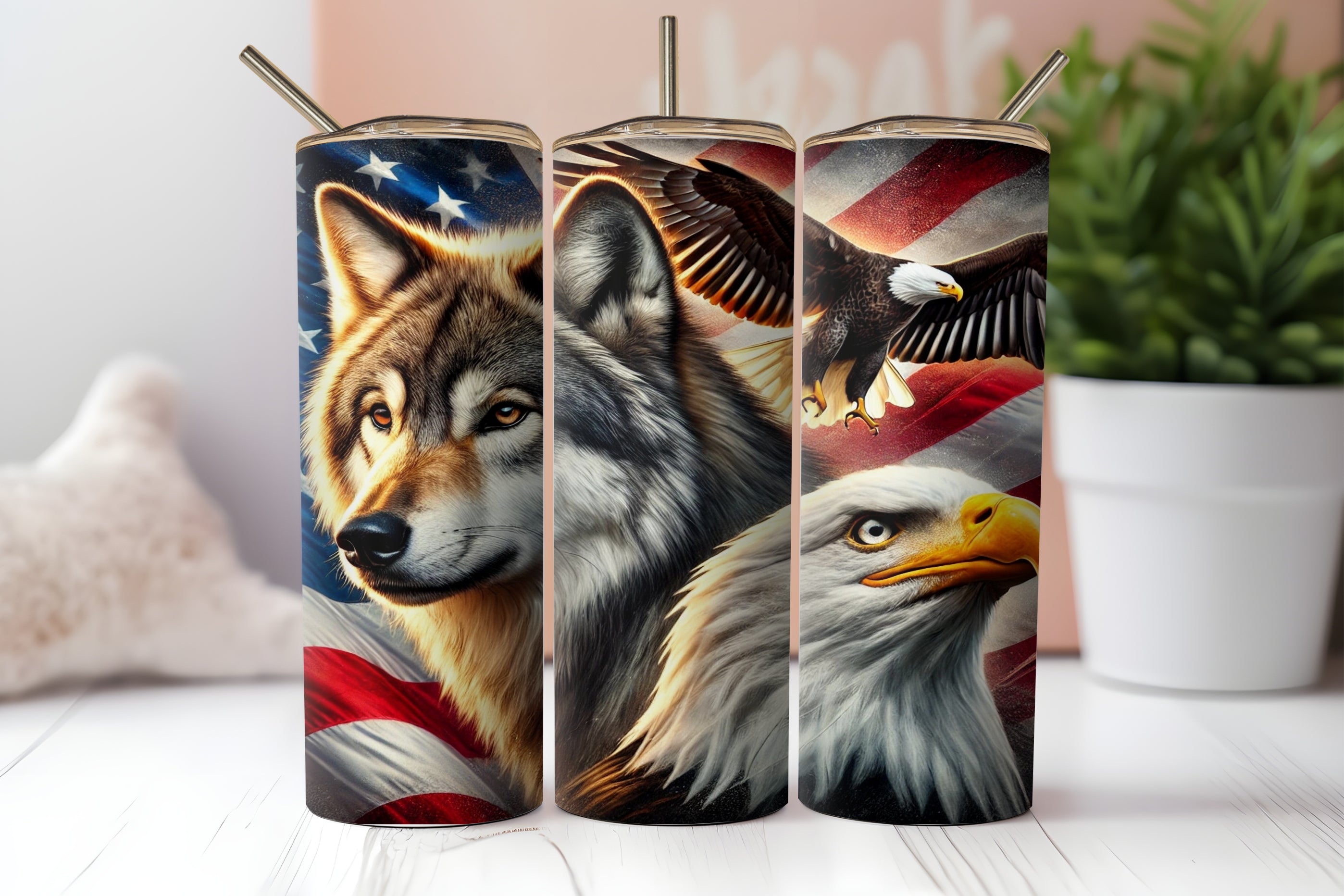 American Bald Eagle, Wolf 20oz Tumbler