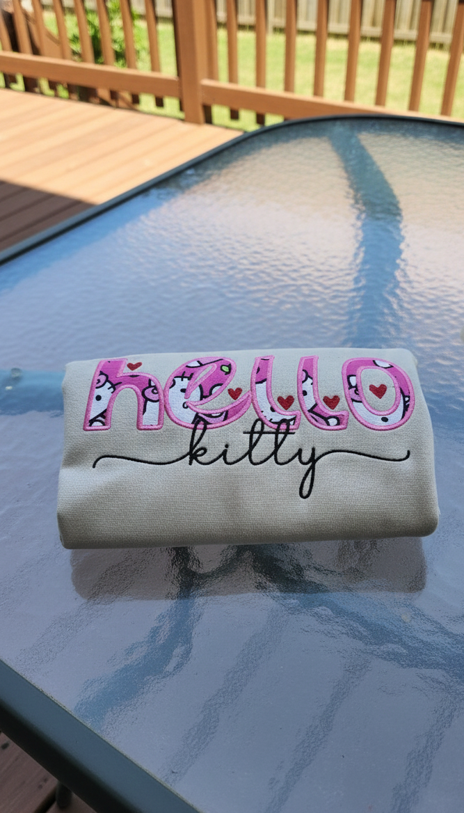 HELLO KITTY Applique Embroidery Crewnecks and Hoodies