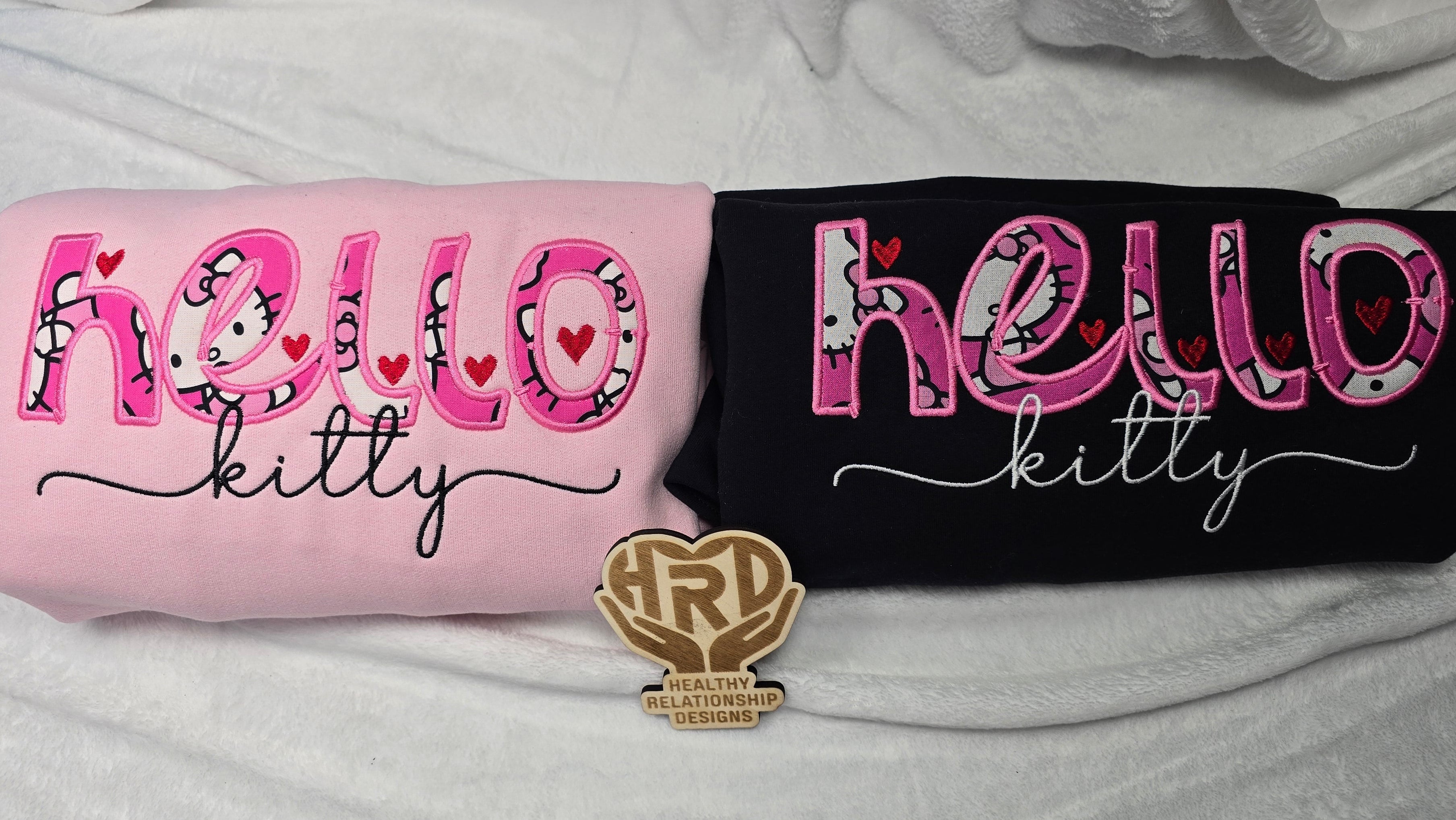 HELLO KITTY Applique Embroidery Crewnecks and Hoodies