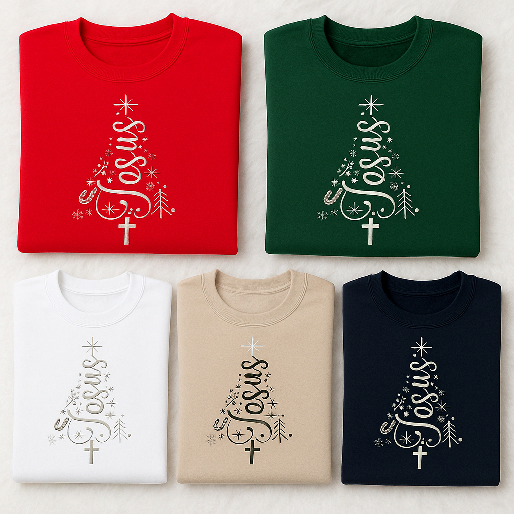 Jesus Christmas tree embroidery design sweatshirt