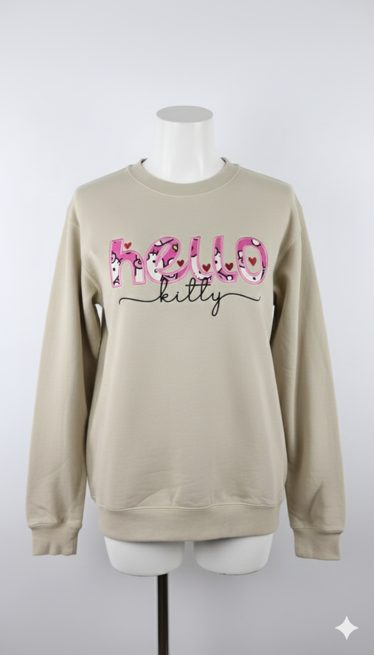 HELLO KITTY Applique Embroidery Crewnecks and Hoodies