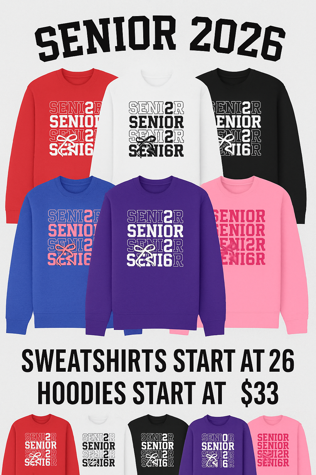 Senior 2026 Embroidery Sweatshirts and Hoodies
